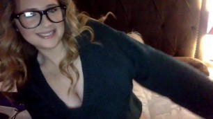 Girl in glasses teases then fucks pussy with toy.